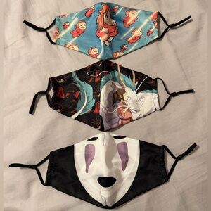 3 Adjustable Studio Ghibli Anime Fabric Face Masks - Spirited Away & Ponyo